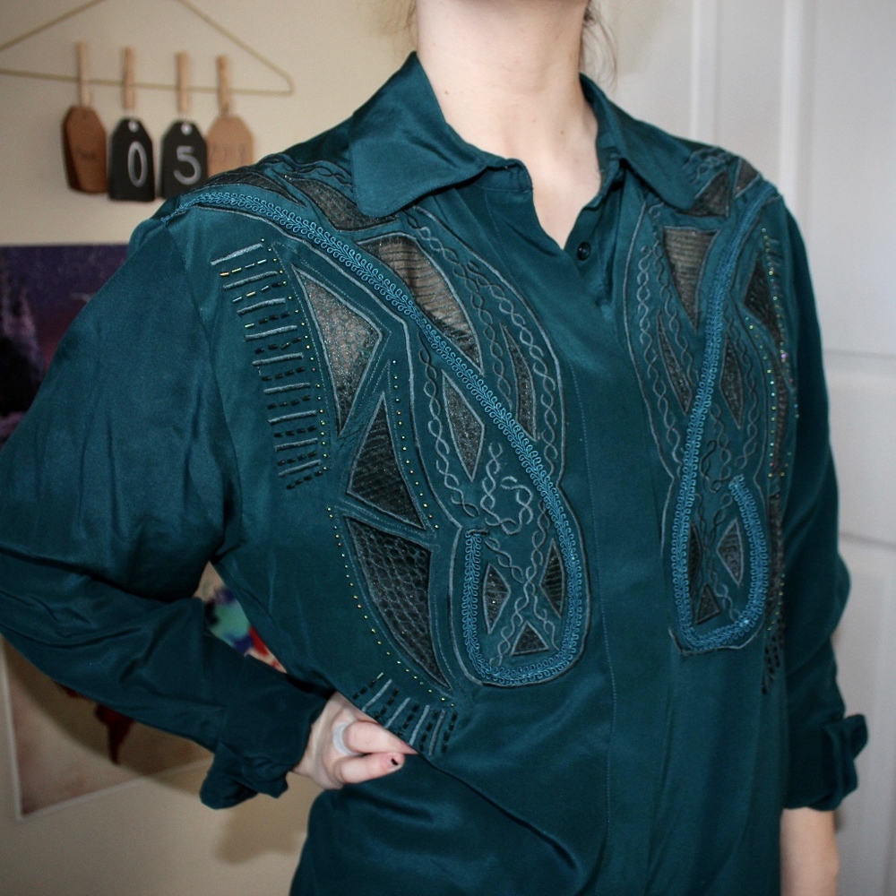 Vintage Beaded Button Up Blouse